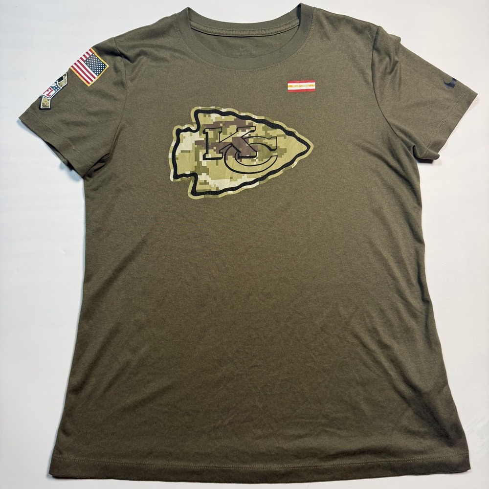 Kansas City Chiefs Shirt Womens Medium Green NFL Military Nike Dri-FIT Camo